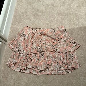 Zara Paisley Ruffle Mini Skirt - Peach and White